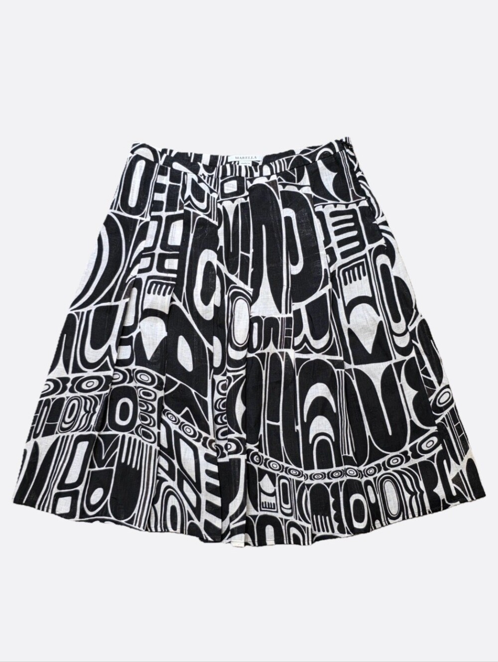 MARELLA Black and White Abstract Print Linen Skirt